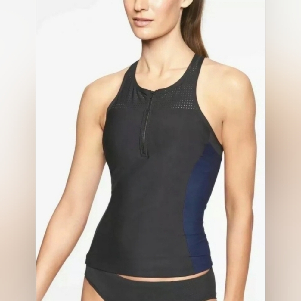 ATHLETA Bonaire Zipfront Tankini, Color Blue/Black Size M